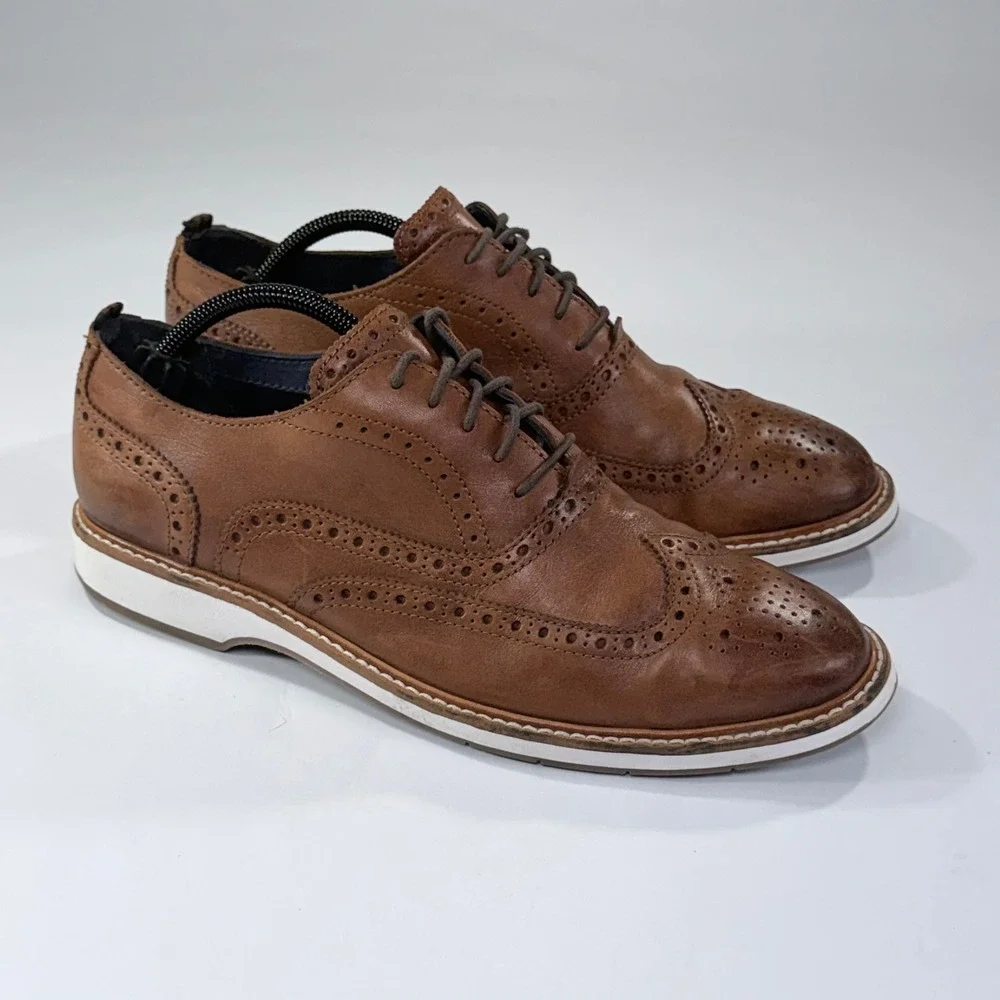 Cole Haan Grand OS Morris Oxford Shoe Men 9.5 Brown Leather Wingtip Dress Preppy